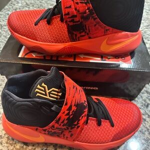 Nike Red and Black Basketball Sneakers with Yellow Swoosh